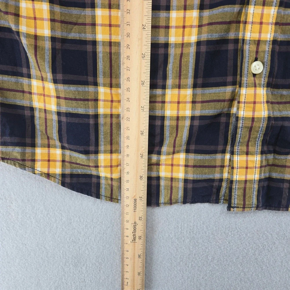 Banana Republic Plaid Untucked Fit Button Down Shirt Yellow Blue Cotton XL